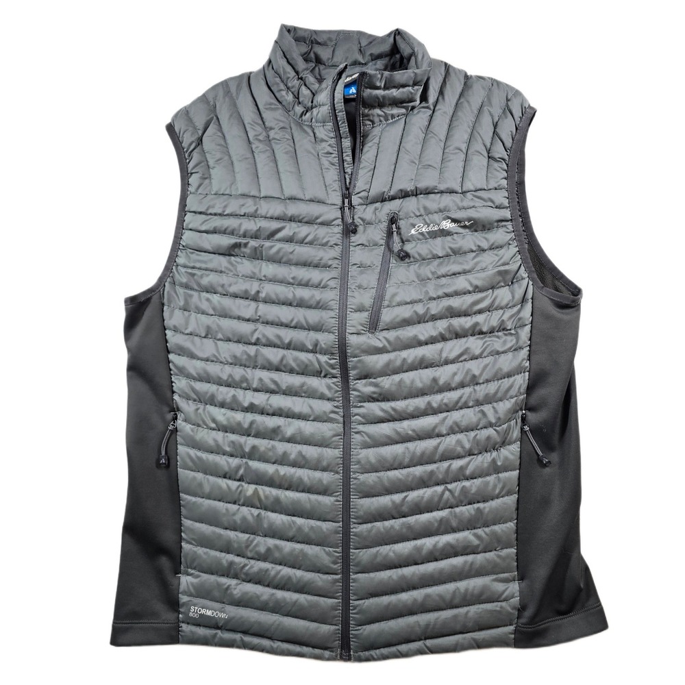Eddie Bauer Down Puffer Vest Mens Medium Gray Insulated StormDown 800